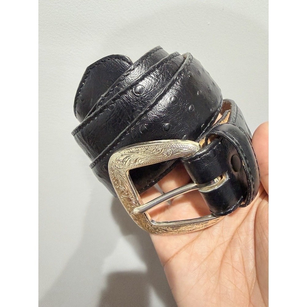 Tony Lama Men's Ostrich Print Black Dress Belt Sz 40